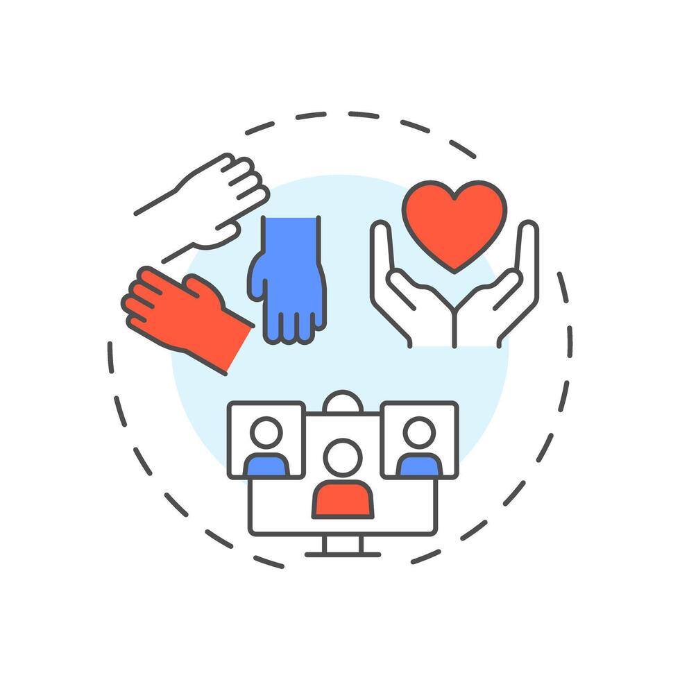 Community based economy multi color concept icon. Local collaboration. Core element of sharing system. Round shape line illustration. Abstract idea. Graphic design. Easy to use in infographic vector