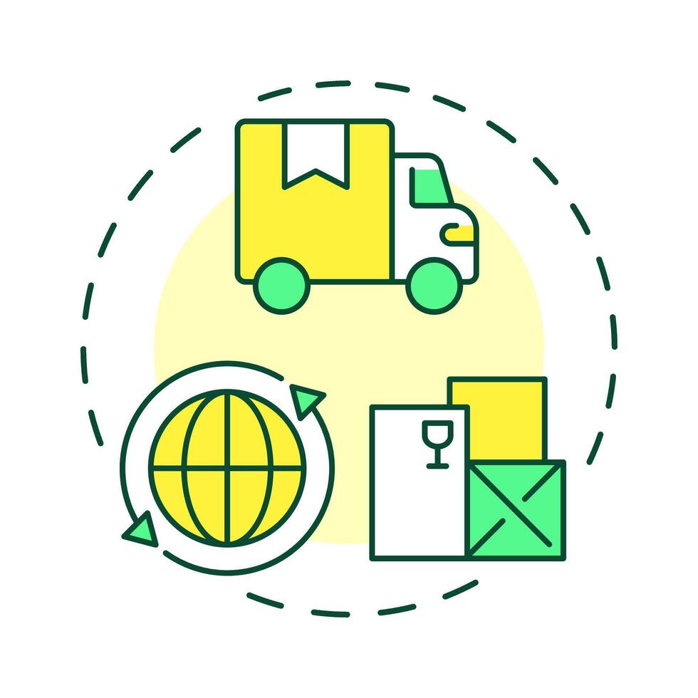 Distribution multi color concept icon. Products reaching destinations efficiently. Circular economy. Round shape line illustration. Abstract idea. Graphic design. Easy to use in infographic vector