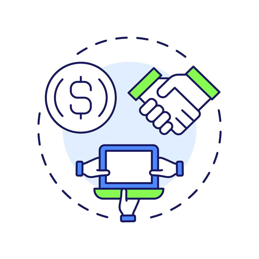 Empowering entrepreneurs multi color concept icon. Low barrier entry. Benefit of sharing economy. Round shape line illustration. Abstract idea. Graphic design. Easy to use in infographic vector