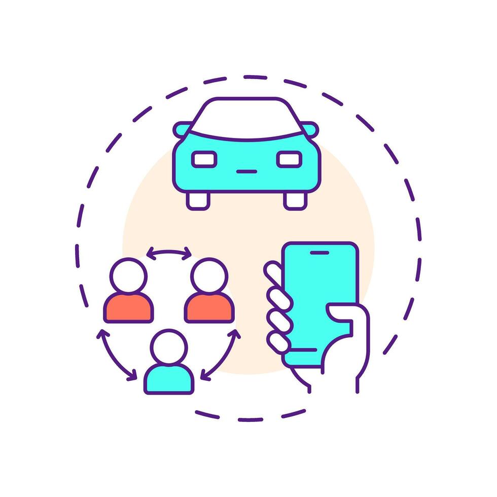 Ridesharing and carsharing multi color concept icon. Reduce vehicle ownership. Sharing economy model. Round shape line illustration. Abstract idea. Graphic design. Easy to use in presentation vector