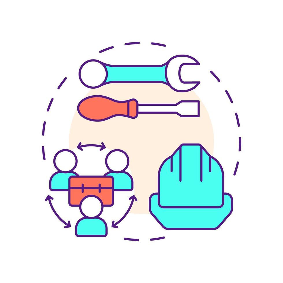 Tool and equipment sharing multi color concept icon. Borrow and rent items. Collaborative economy model. Round shape line illustration. Abstract idea. Graphic design. Easy to use in presentation vector
