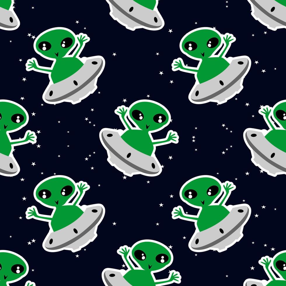 alien and ufo seamless pattern background vector