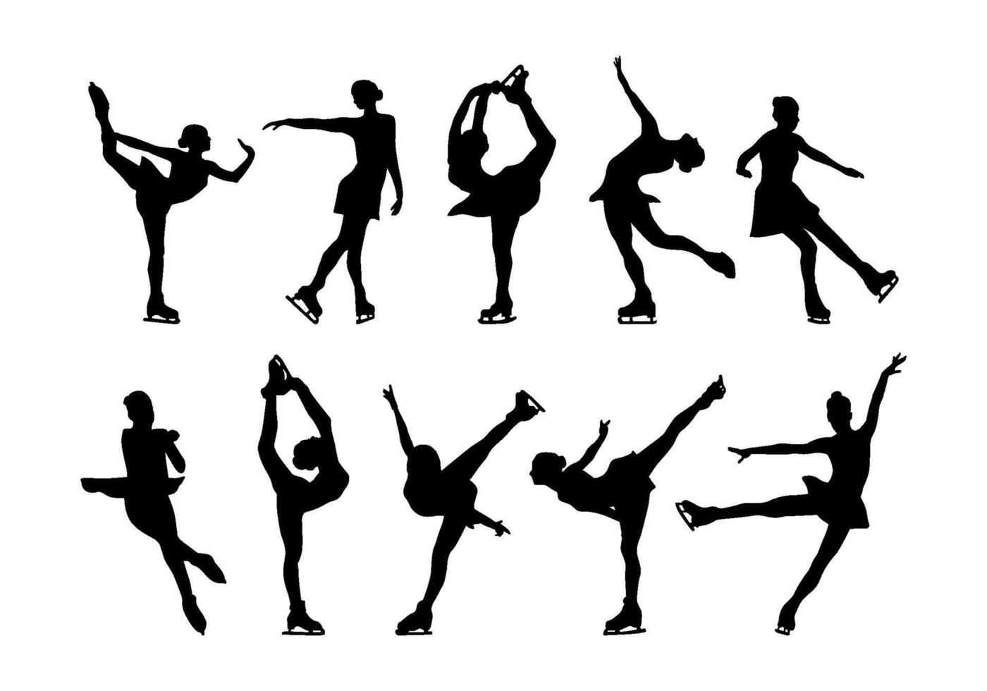 ice skating silhouette in different position vector