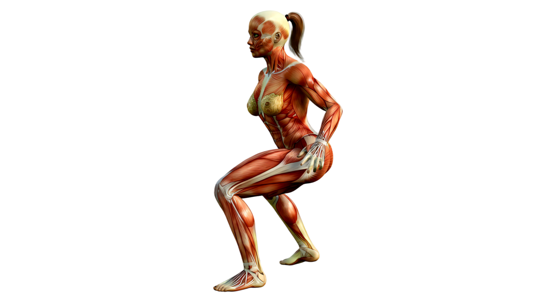 A woman is doing a squat on a black background png