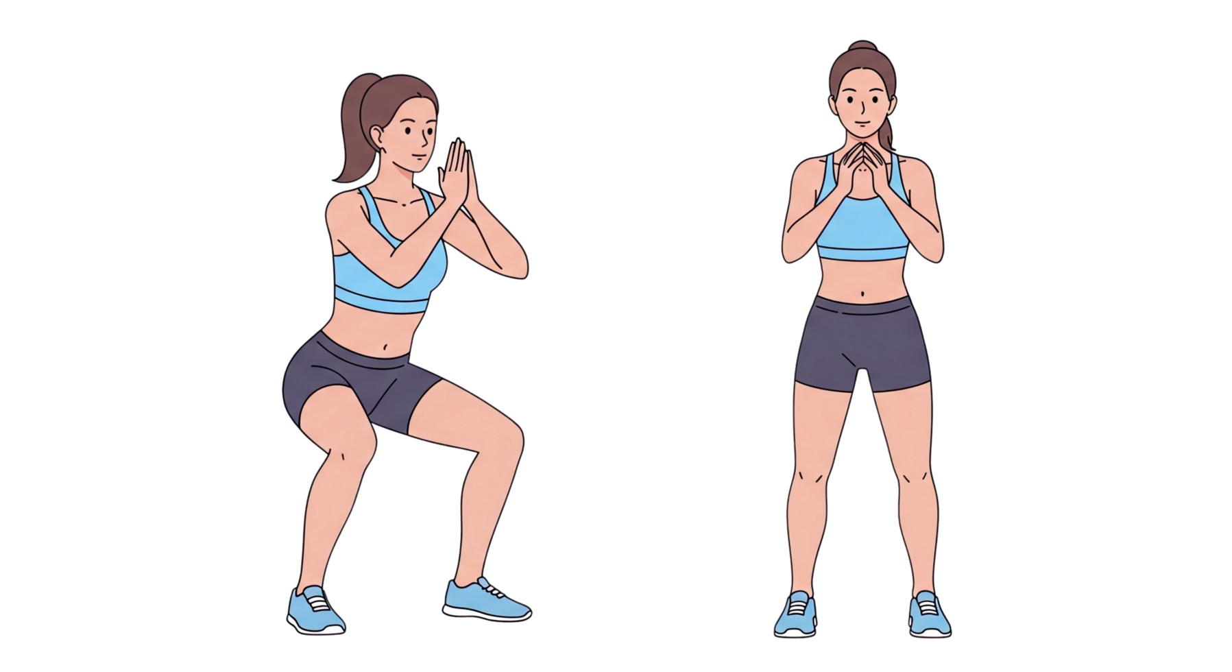 A woman doing squats in different positions png