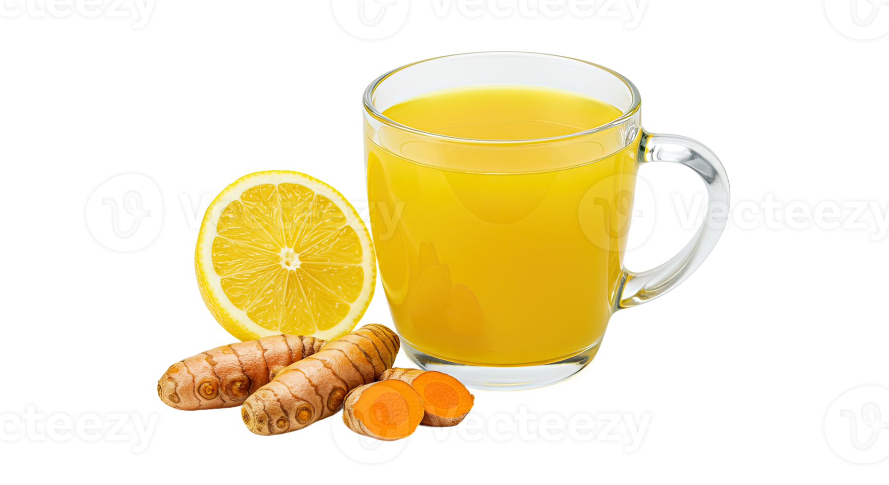 A Cup of Turmeric Tea With a Bright Golden-Yellow Color Accompanied by a Slice of Lemon png