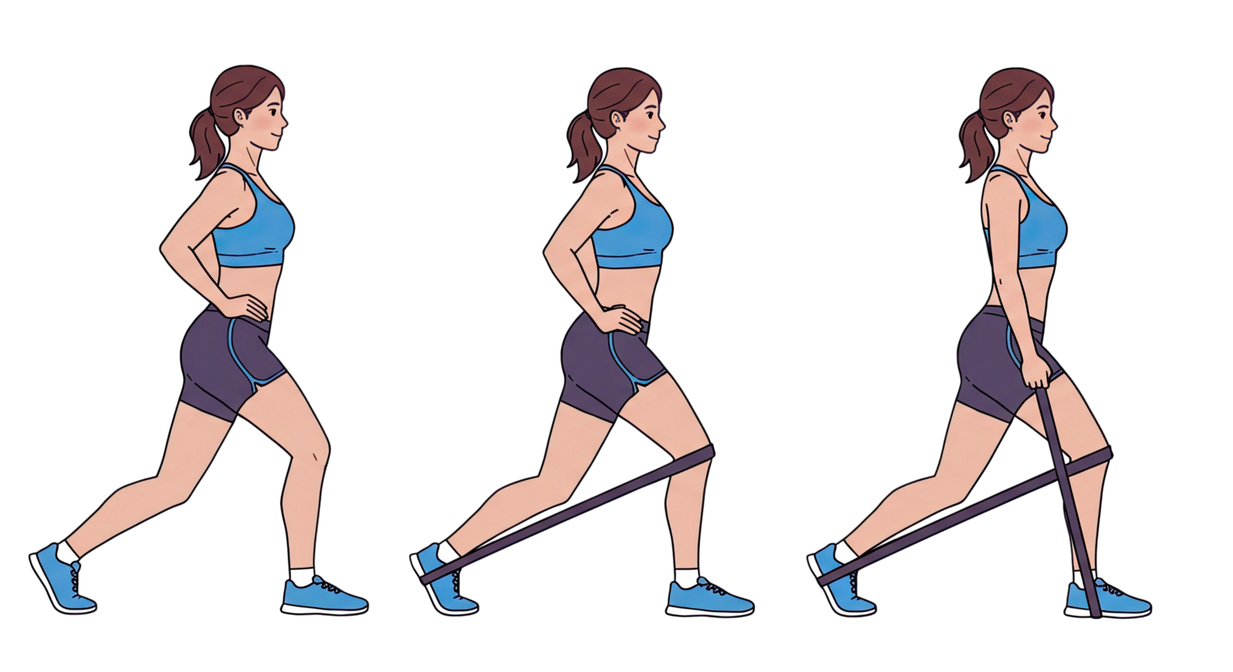 Three different ways to walk with a resistance band png