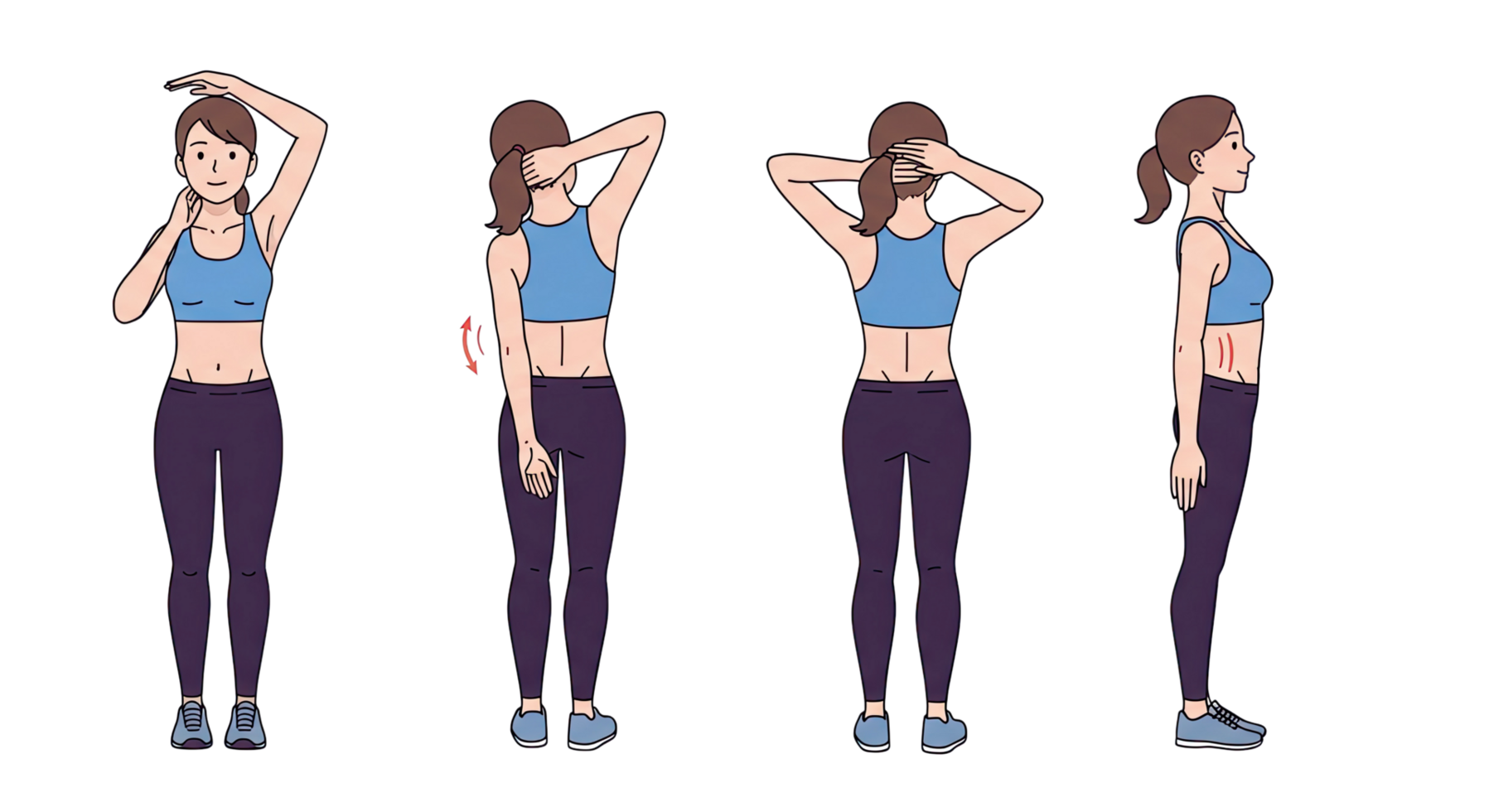A woman doing a series of exercises to stretch her back png