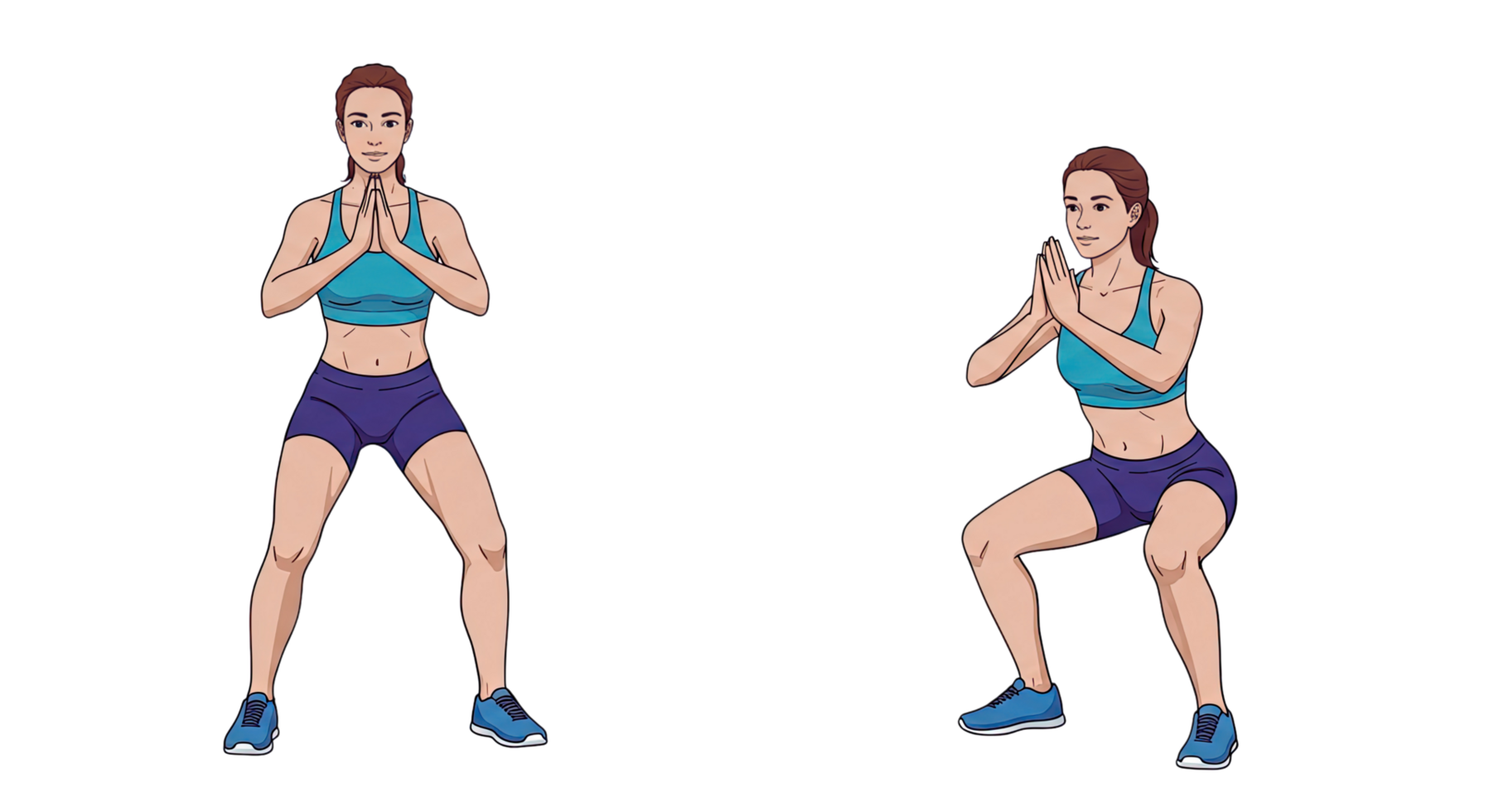A woman doing squats in different positions on transparent background png