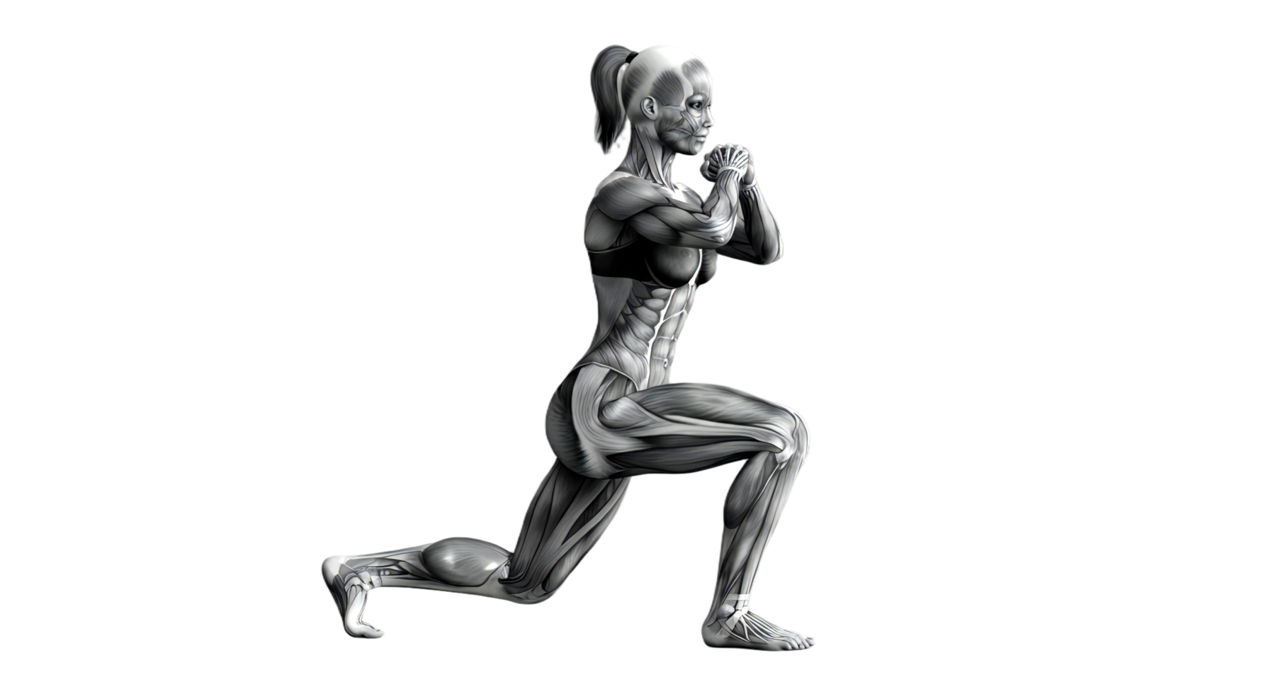 A woman is doing a squat on a black background png