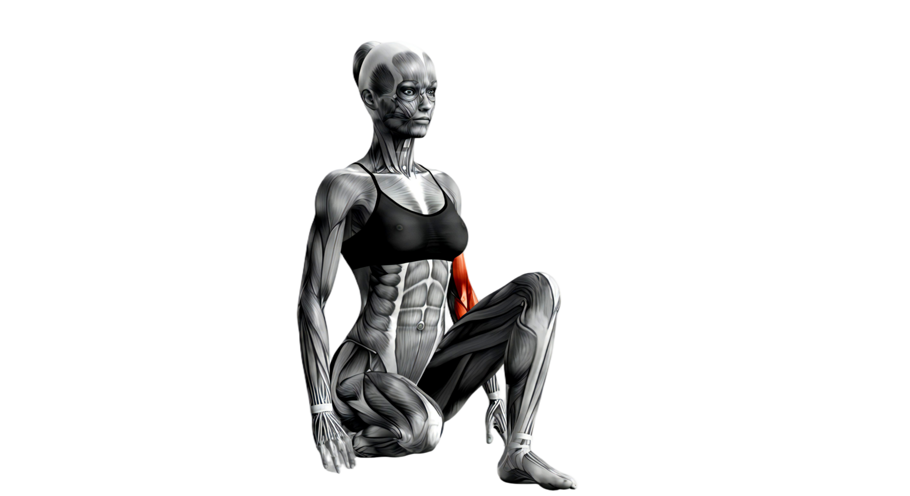 A woman is doing a squat with her legs spread png