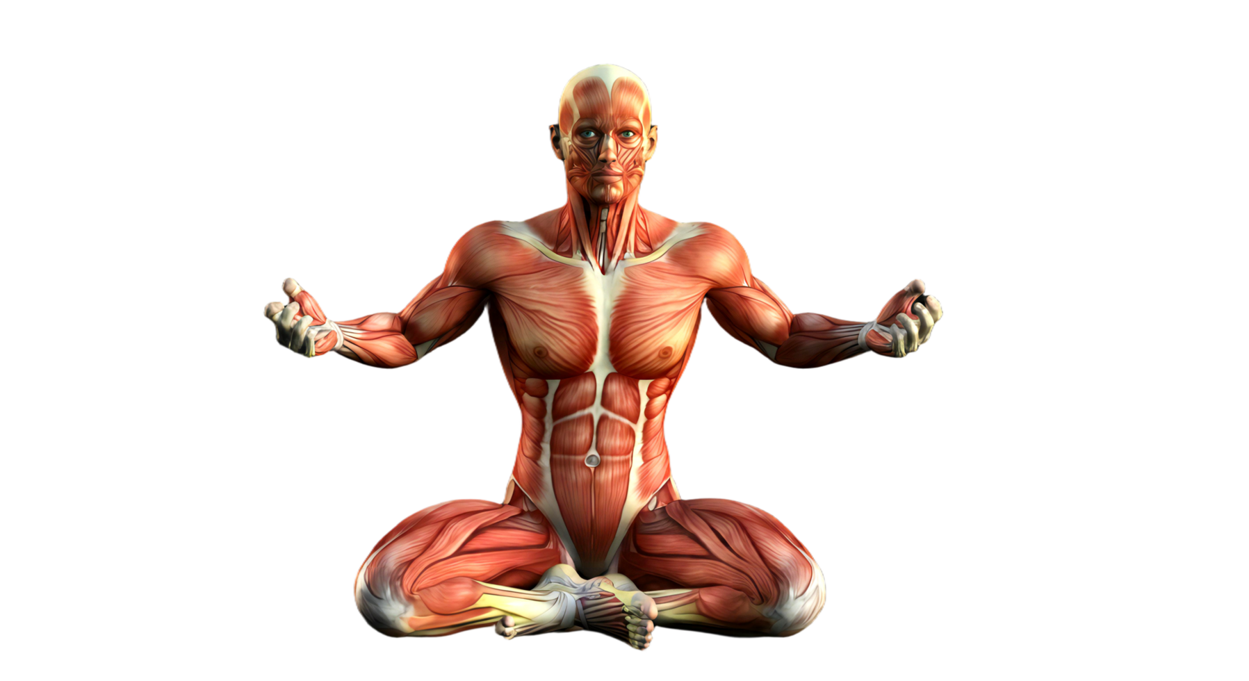 A man with muscles on his body is sitting in a lotus position png
