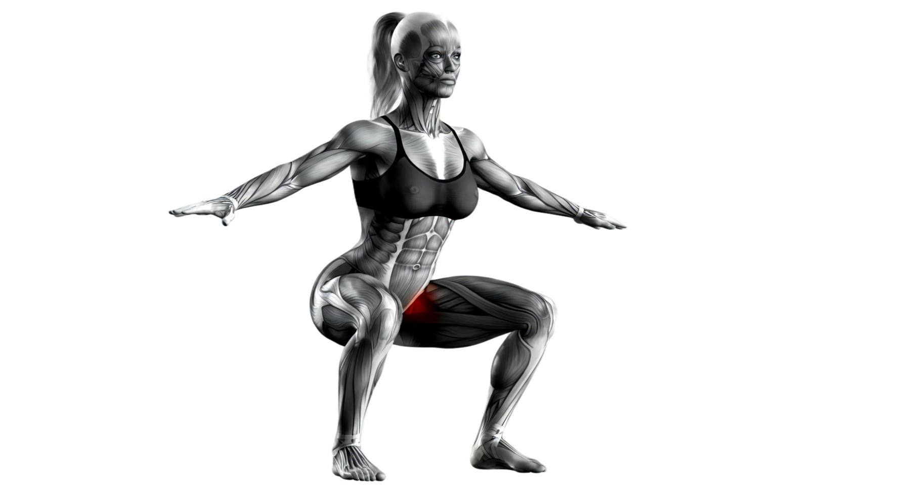 A woman is doing a squat on a black background png
