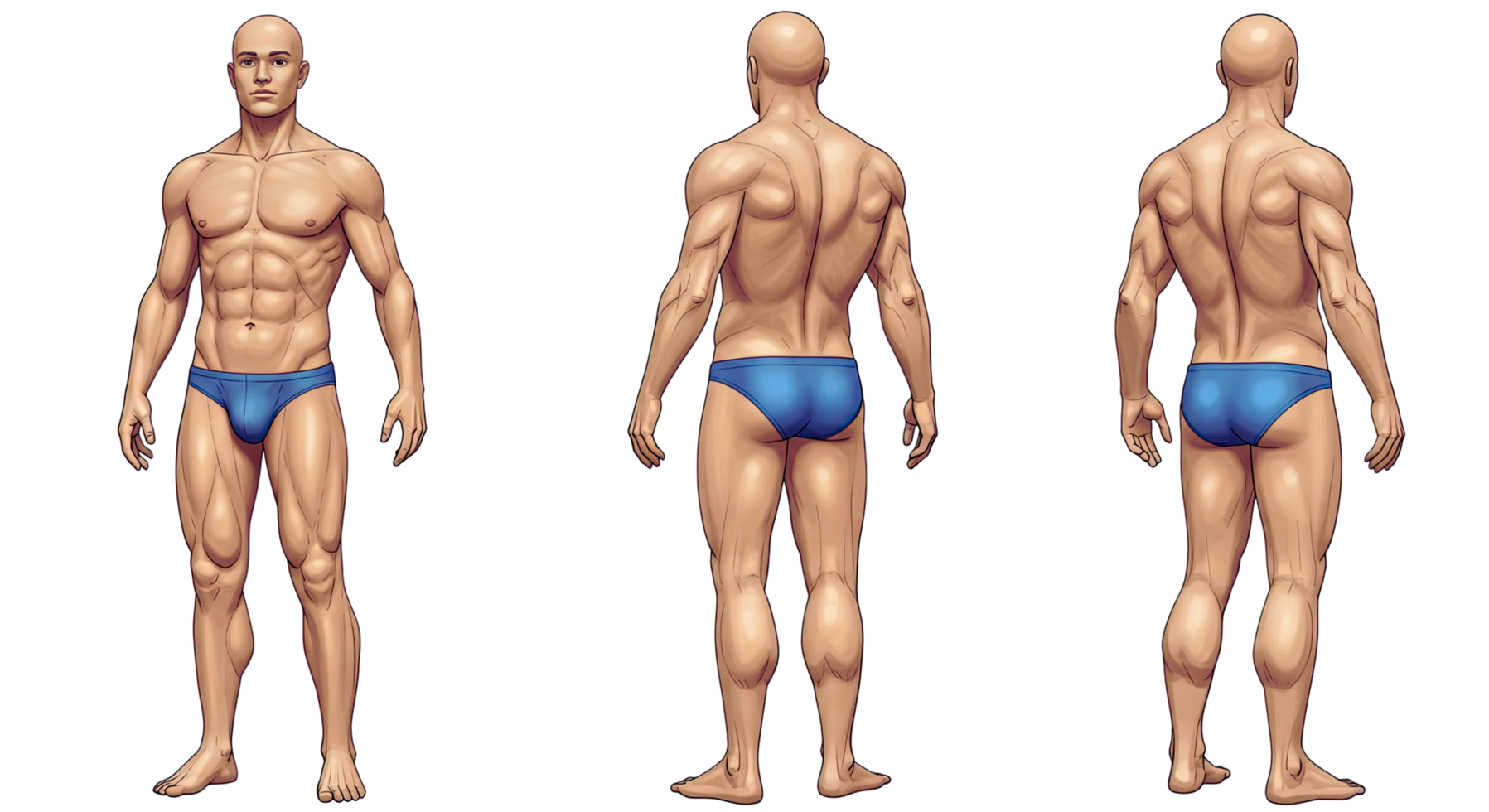 The male body in three different poses png