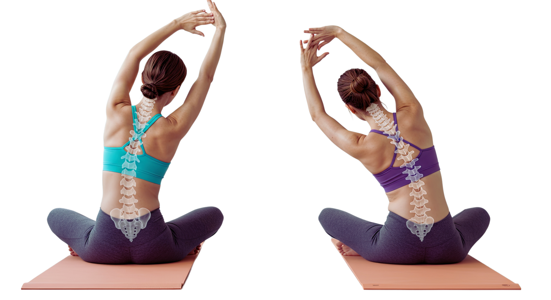 Two women doing yoga poses with their backs facing each other png