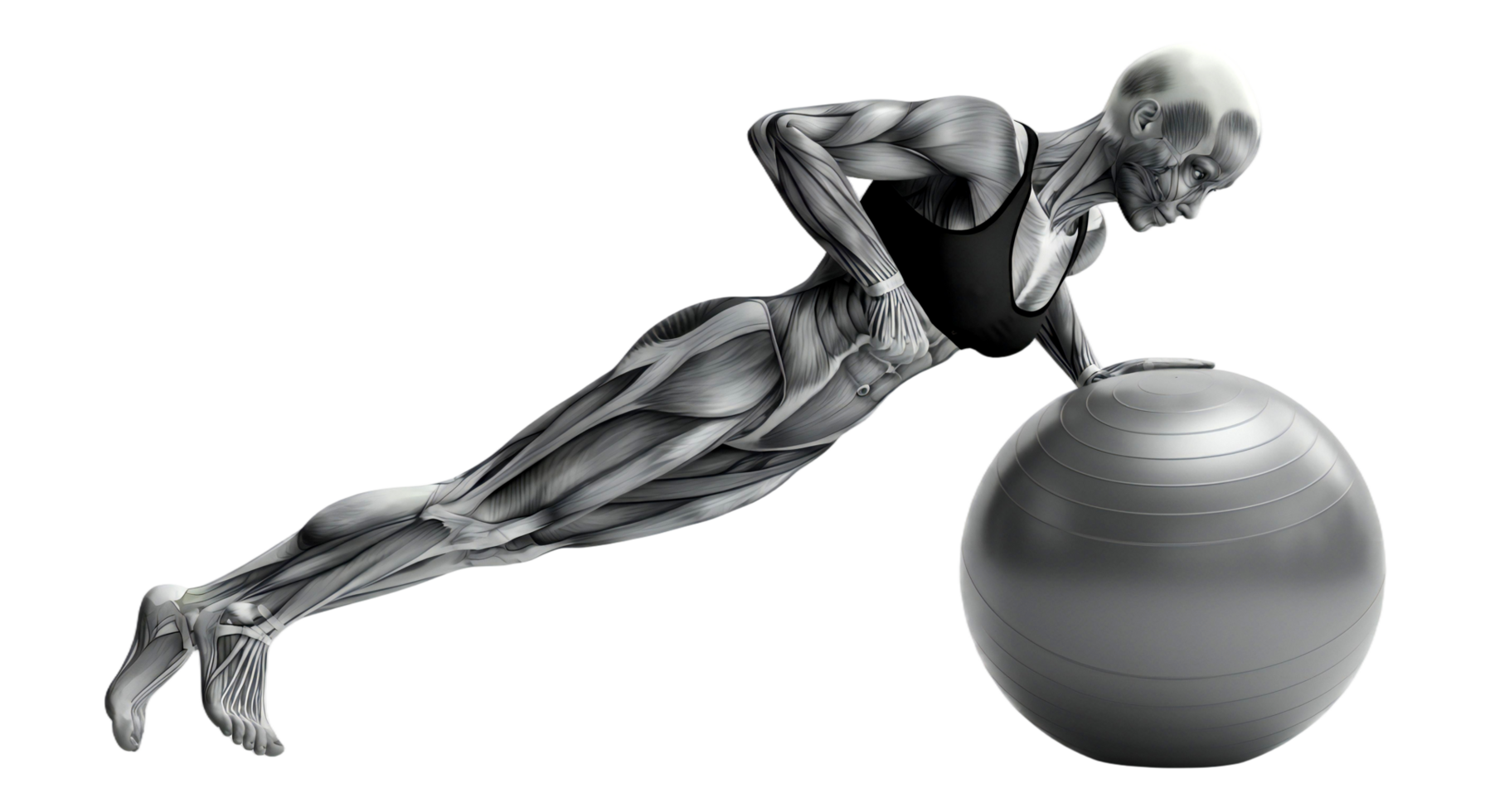 A man is doing push ups on an exercise ball png
