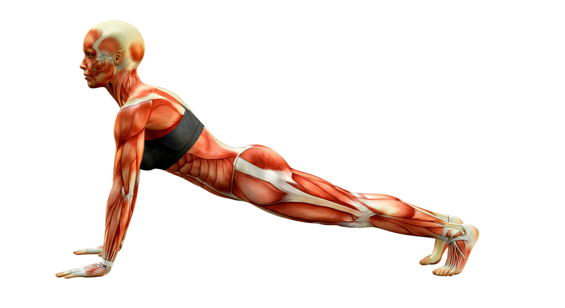 A man is doing a push up on a black background png