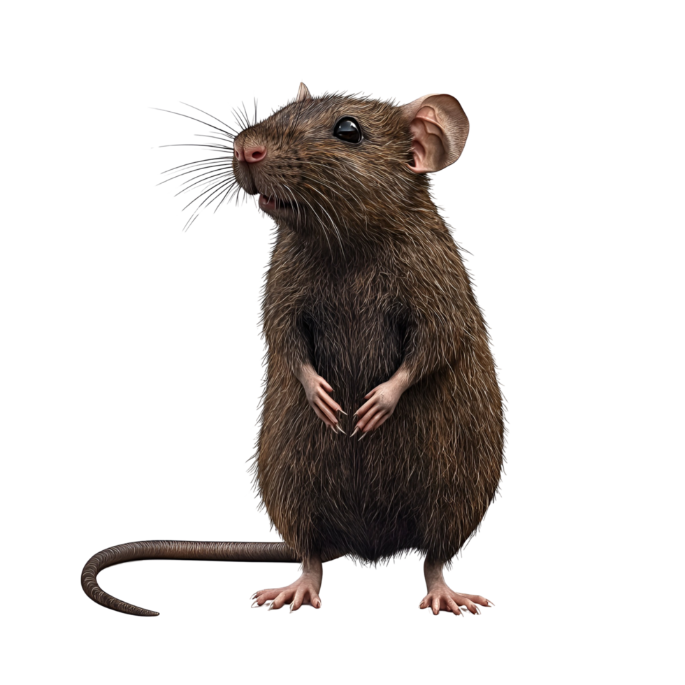 Realistic Rat Standing Back Legs Tail Curled Transparent Background png