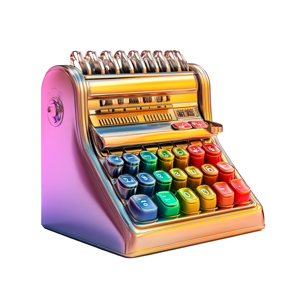 Classic Red Cash Register With Buttons And Display png