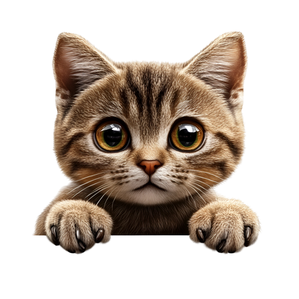 Cute Kitten Looking Over A Wall Isolated On Transparent Background png