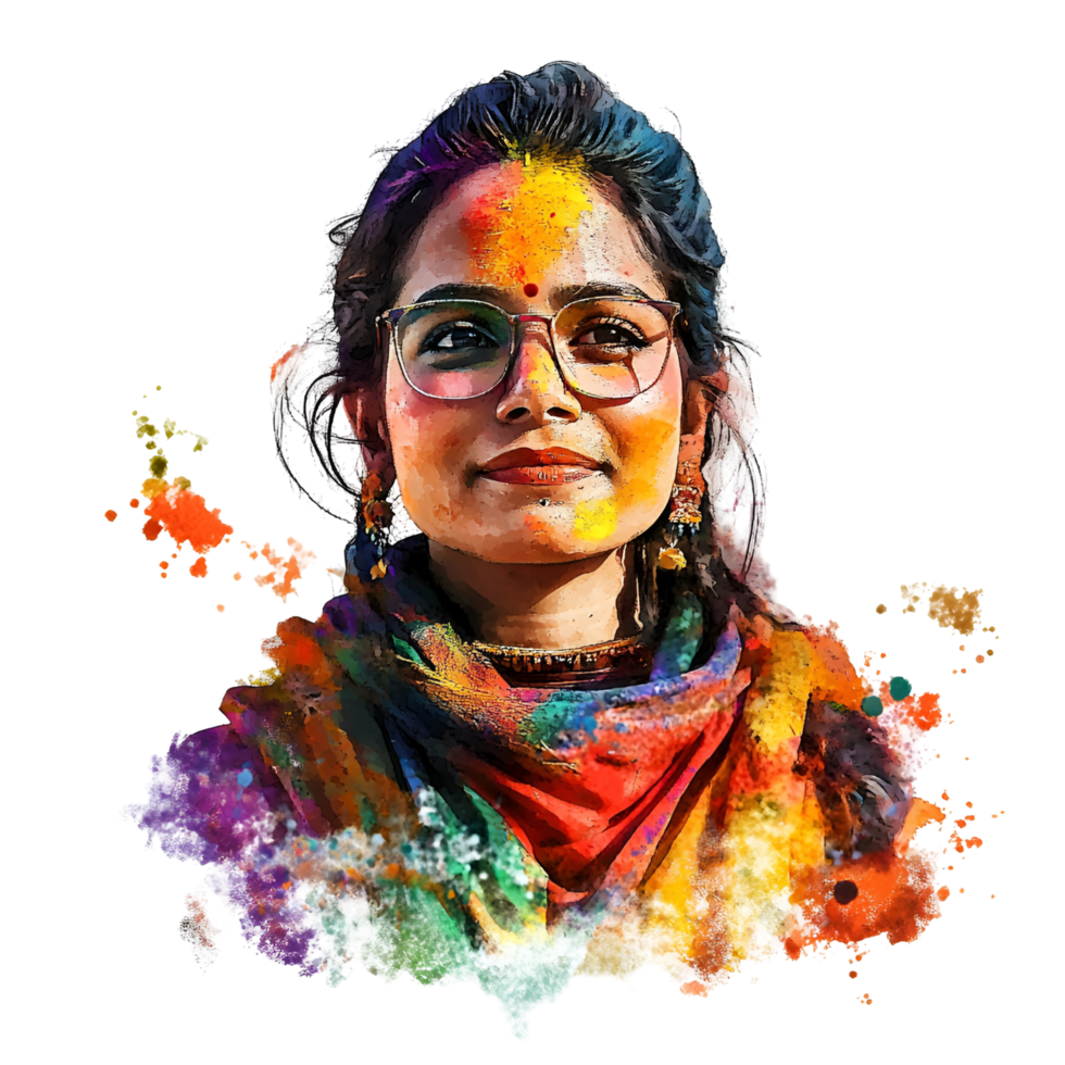 Artistic Woman Portrait With Colorful Paint Splashes On Transparent Background png