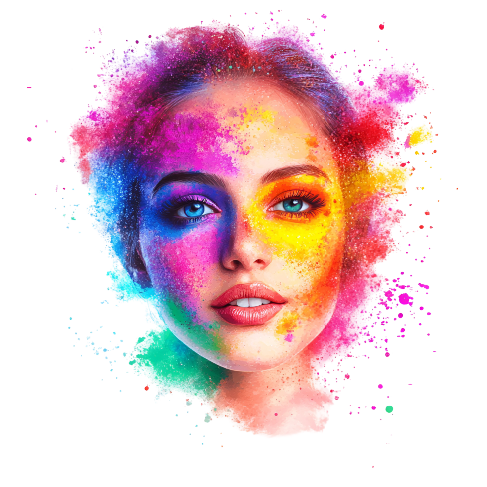 Joyful Girl Covered In Colorful Paint Mid Jump Transparent Background png