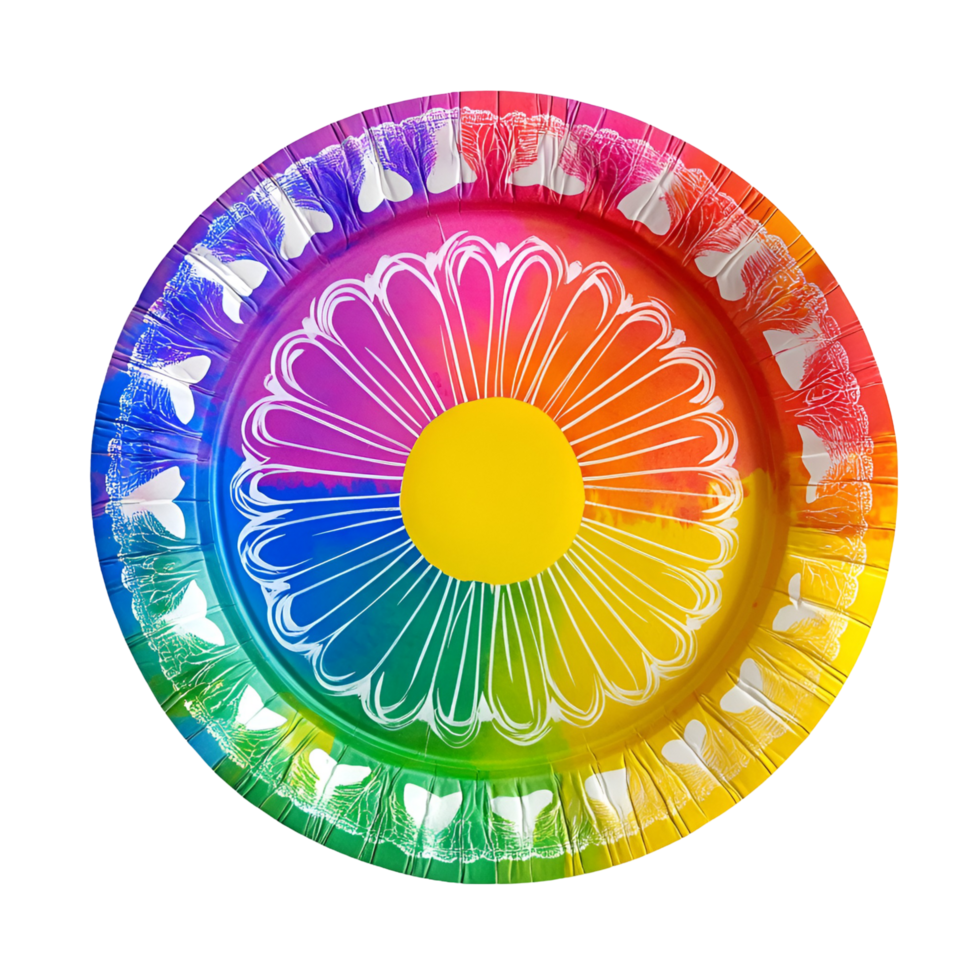 3D Artistic Colorful Painted Paper Plate On Transparent Background png