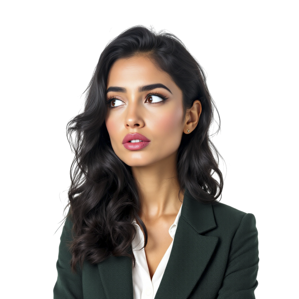 A woman in a green suit and white shirt png