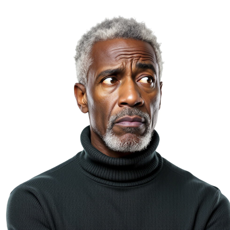 An older black man with a turtleneck sweater png