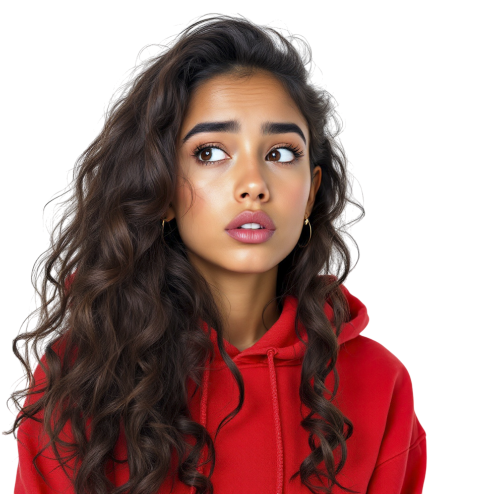 A young woman in a red hoodie png