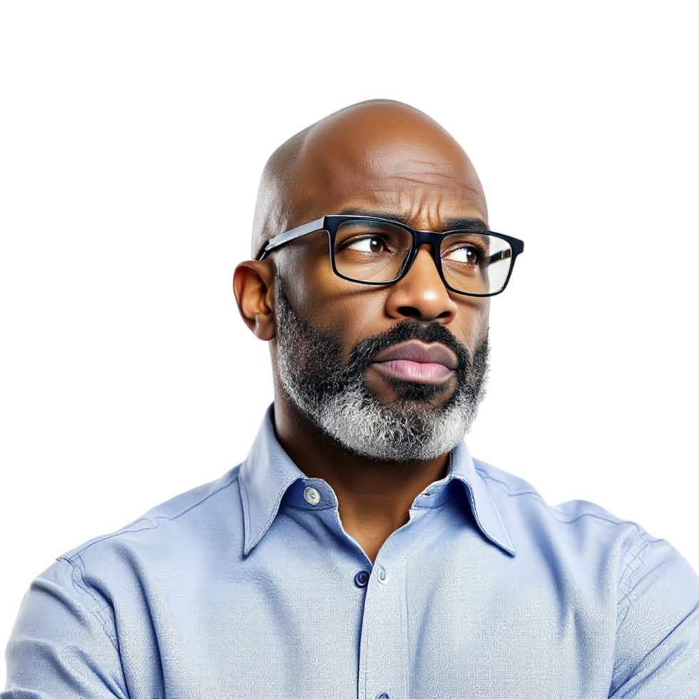 A man with glasses and a beard looking up png