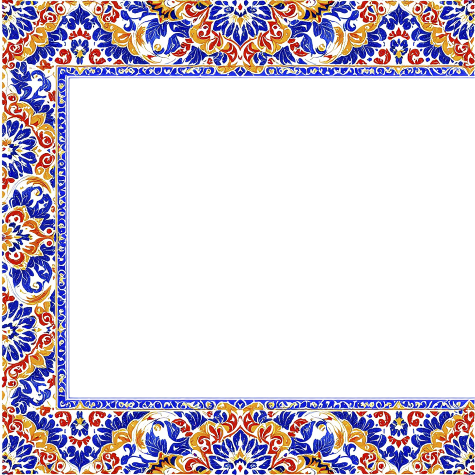 An ornate frame with blue and orange flowers png