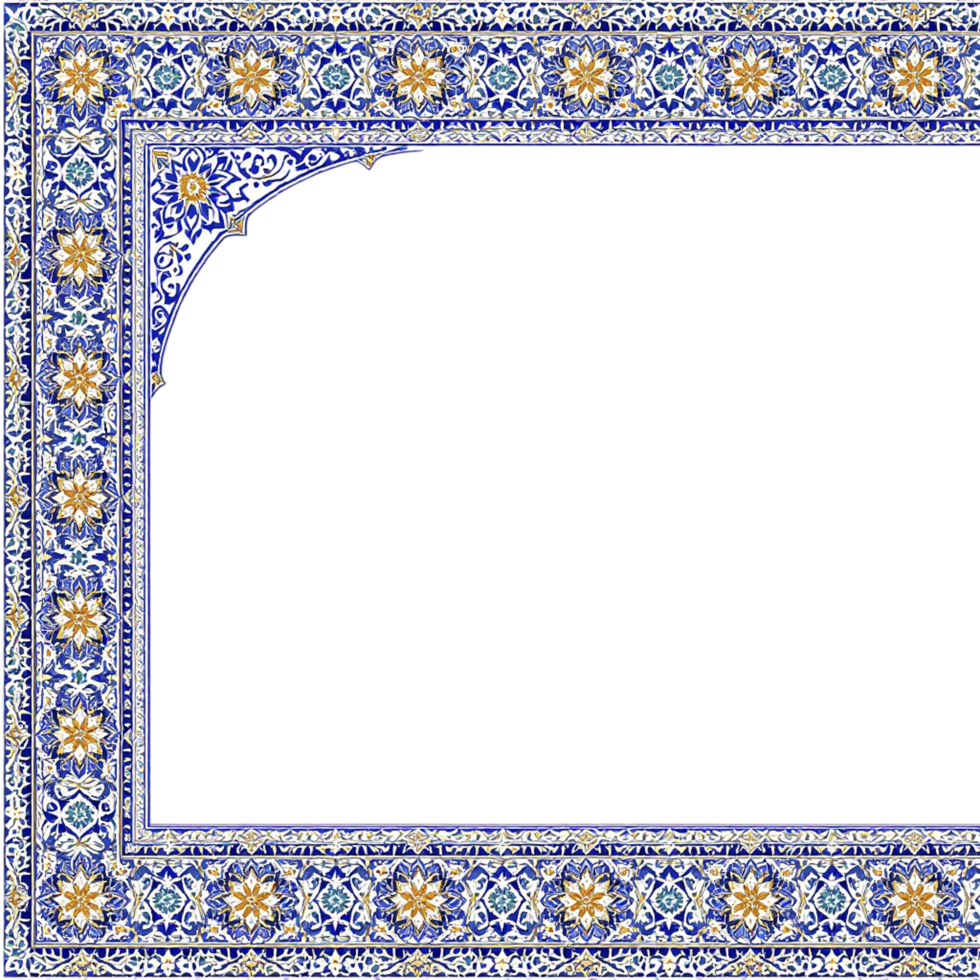 An ornate blue and white frame with a floral pattern png