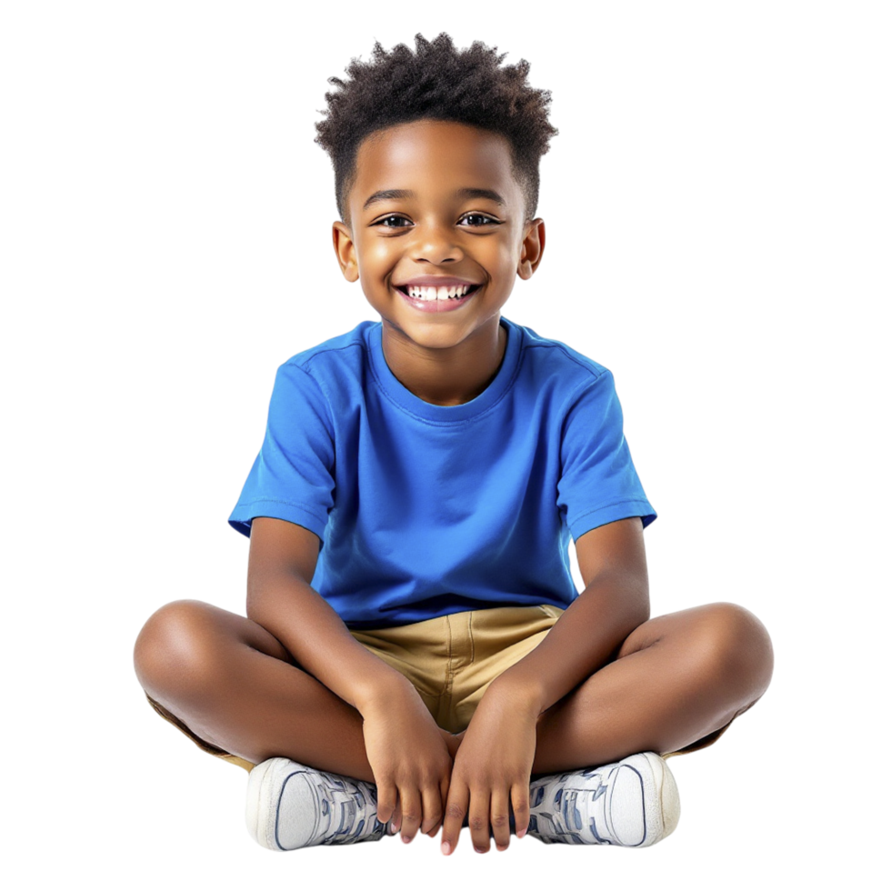 A young boy sitting on the floor with his hands in his pockets png
