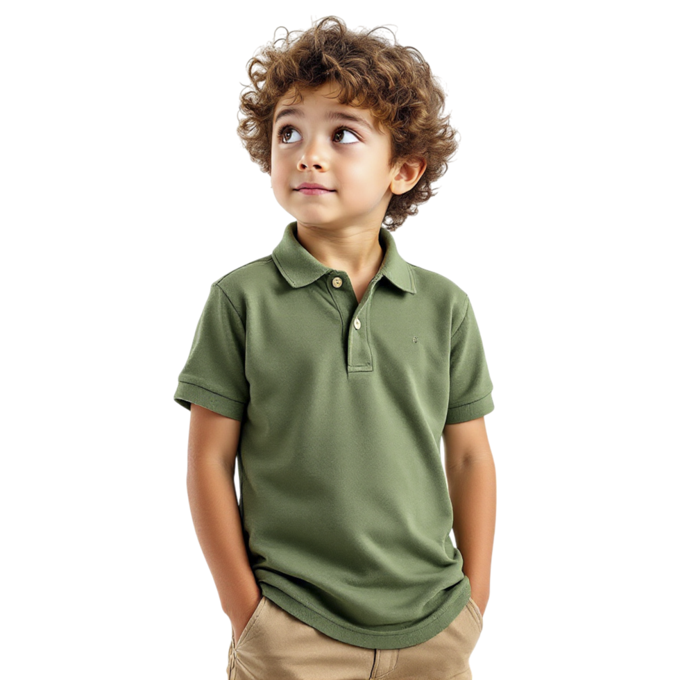 A young boy wearing a green polo shirt png