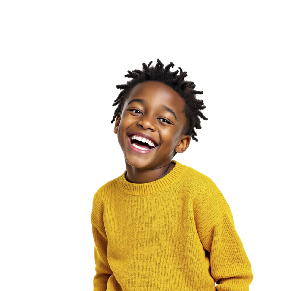 A young boy is smiling and wearing a yellow sweater png