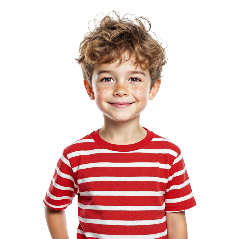 A young boy in a red and white striped shirt png