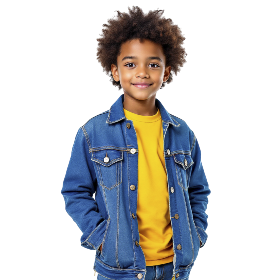 A young boy wearing a denim jacket png