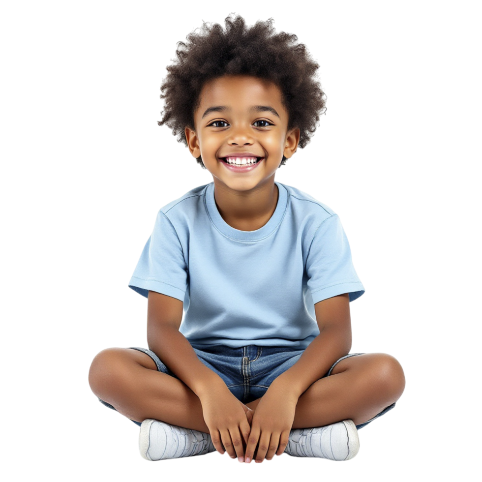 A young boy sitting on the floor with his hands in his pockets png