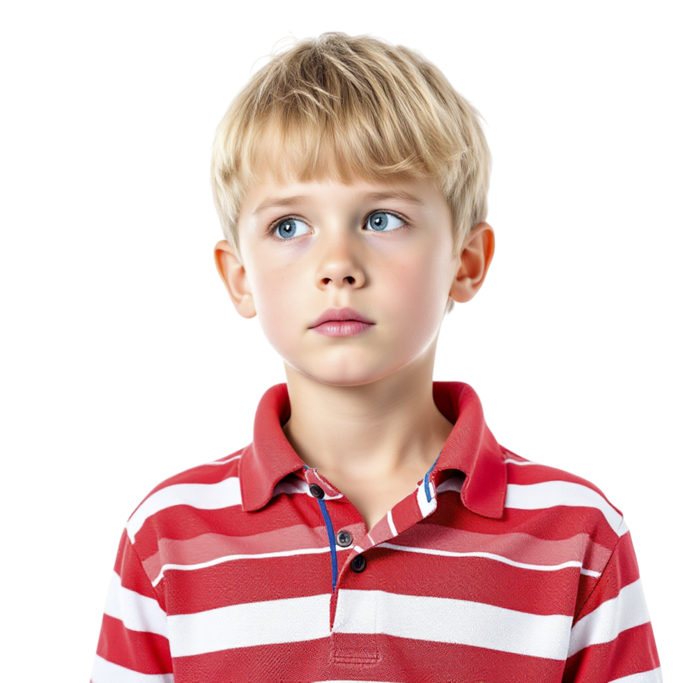 A young boy in a red and white striped shirt png