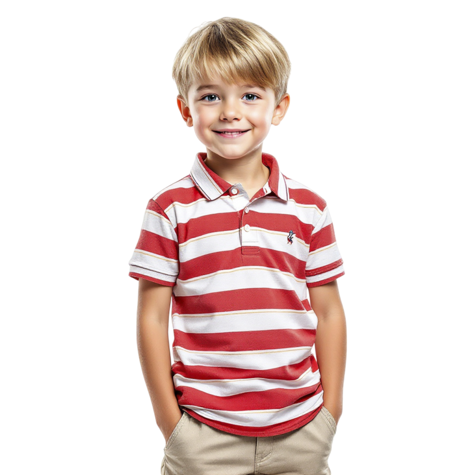 A young boy in a red and white striped shirt png