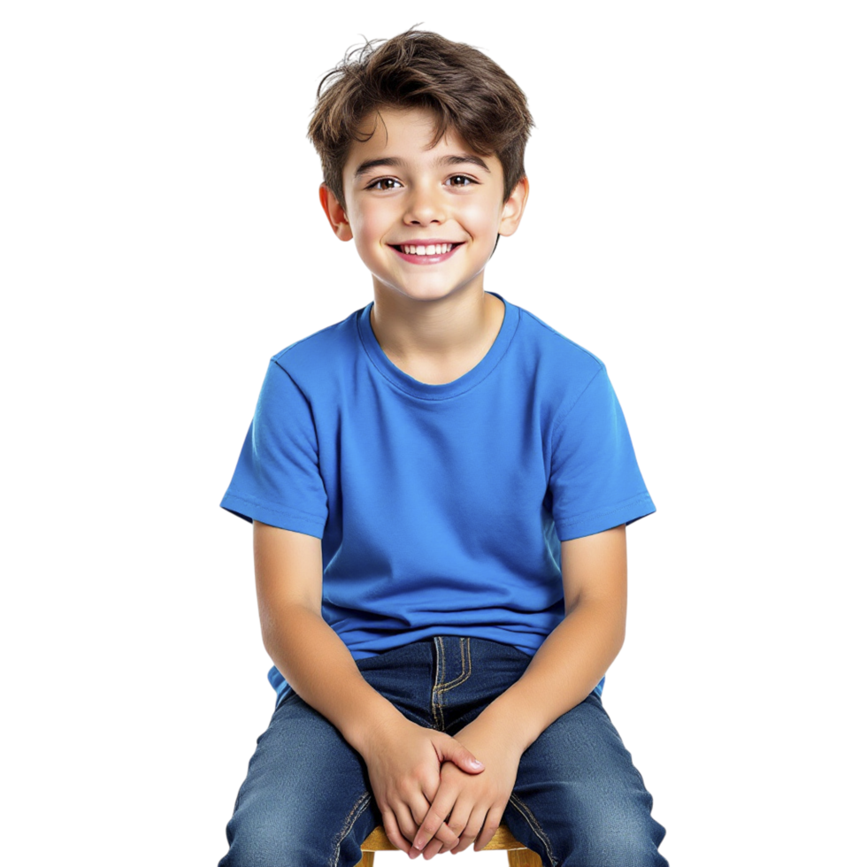 A boy sitting on a chair with his hands crossed png
