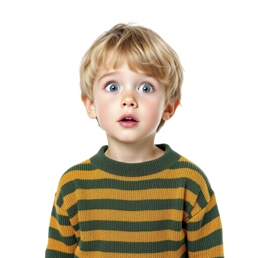 A young boy in a striped sweater looking up png