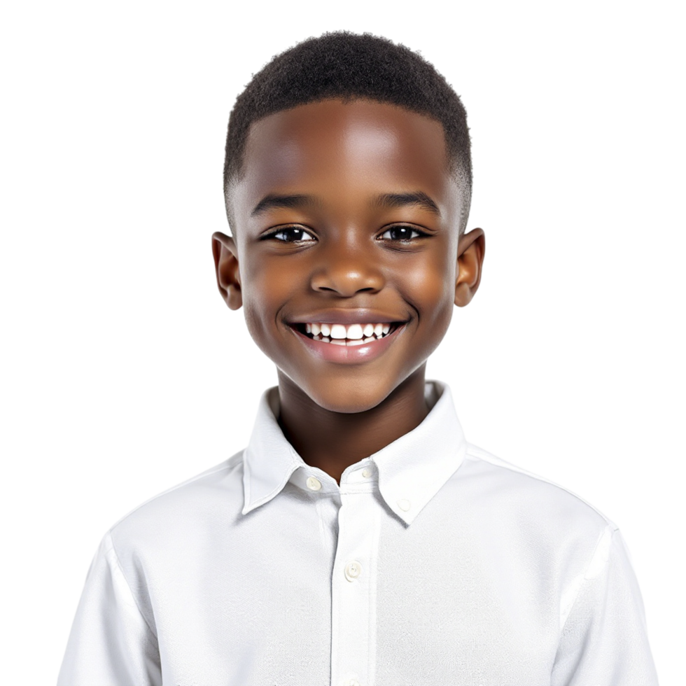 A young boy in a white shirt smiling png