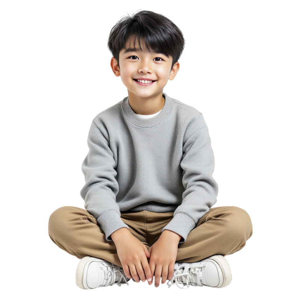 A boy sitting on the floor with his hands in his pockets png