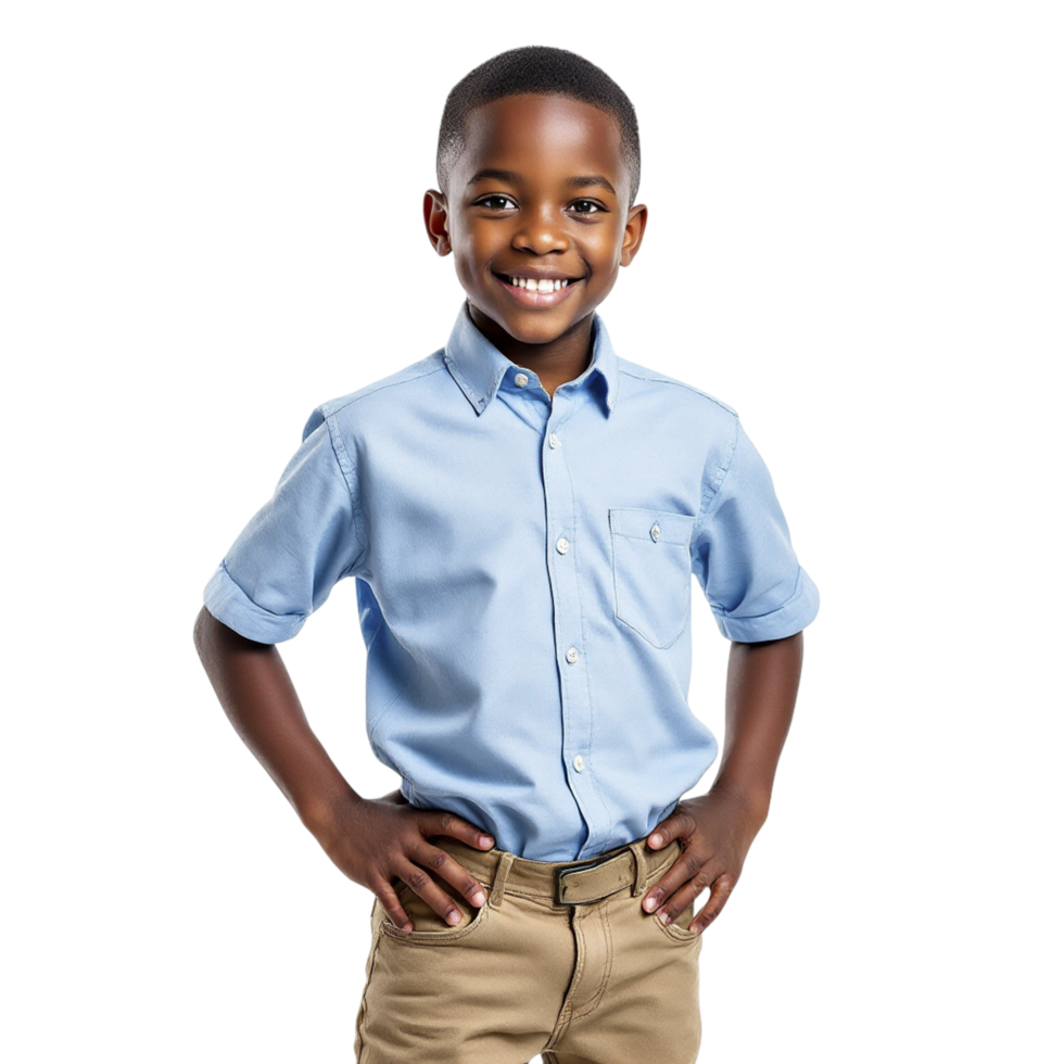 A young boy in a blue shirt and khaki pants png