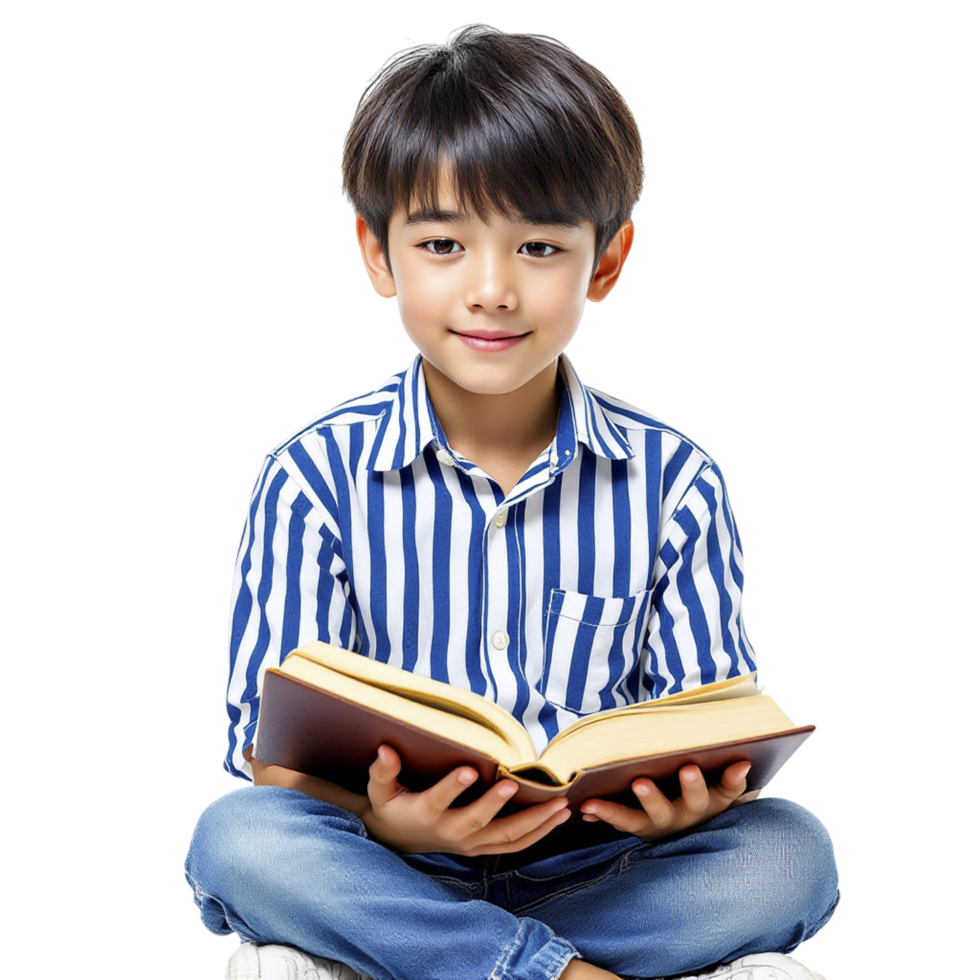 A young boy sitting on the floor with a book png