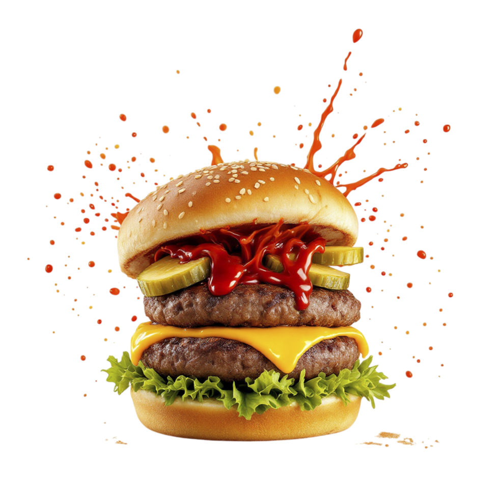 A hamburger with ketchup and mustard on it png