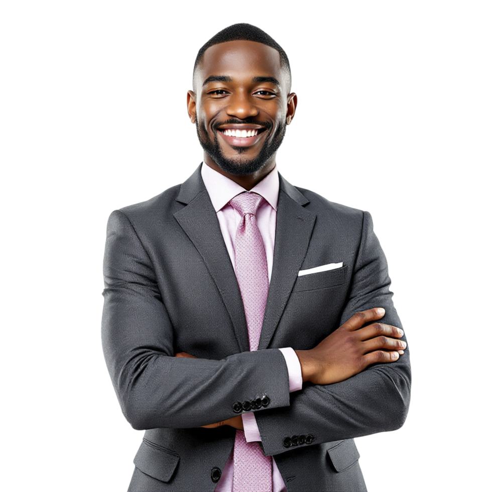 A smiling black man in a suit and tie png