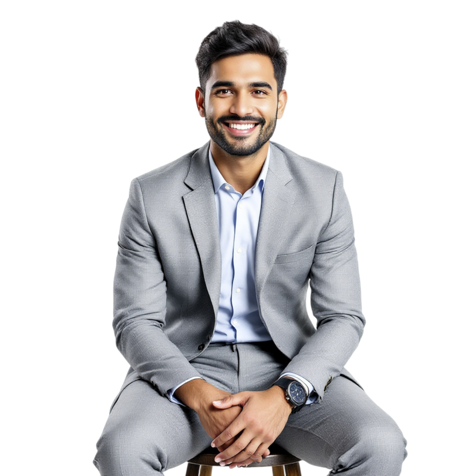 A man in a suit sitting on a stool png